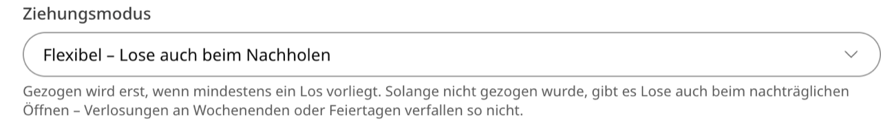 Ziehungsmodus-Einstellung des Adventskalenders: flexible, automatische Ziehung, bei der Lose auch beim Nachholen erhalten bleiben