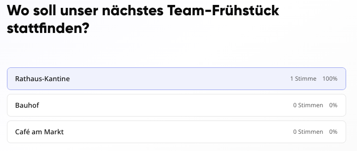 Umfrage Ergebniss.jpeg Umfrage-Ergebnisse mit Balkendiagramm, Stimmenanzahl je Antwort und Hinweis „Die Umfrage ist beendet“