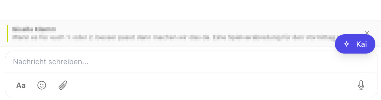 Nachrichtenfeld im Chat mit zitierter Nachricht darüber und der Schaltfläche „Kai“