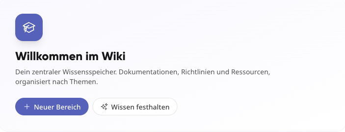 Wiki-Startseite „Willkommen im Wiki“ mit Schaltfläche „Neuer Bereich“