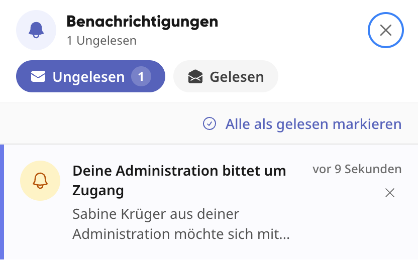 Mitteilung: Deine Administration bittet um Zugang