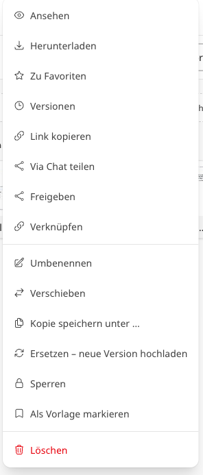 Das Kontextmenü einer Datei mit „Umbenennen“ und „Löschen“.