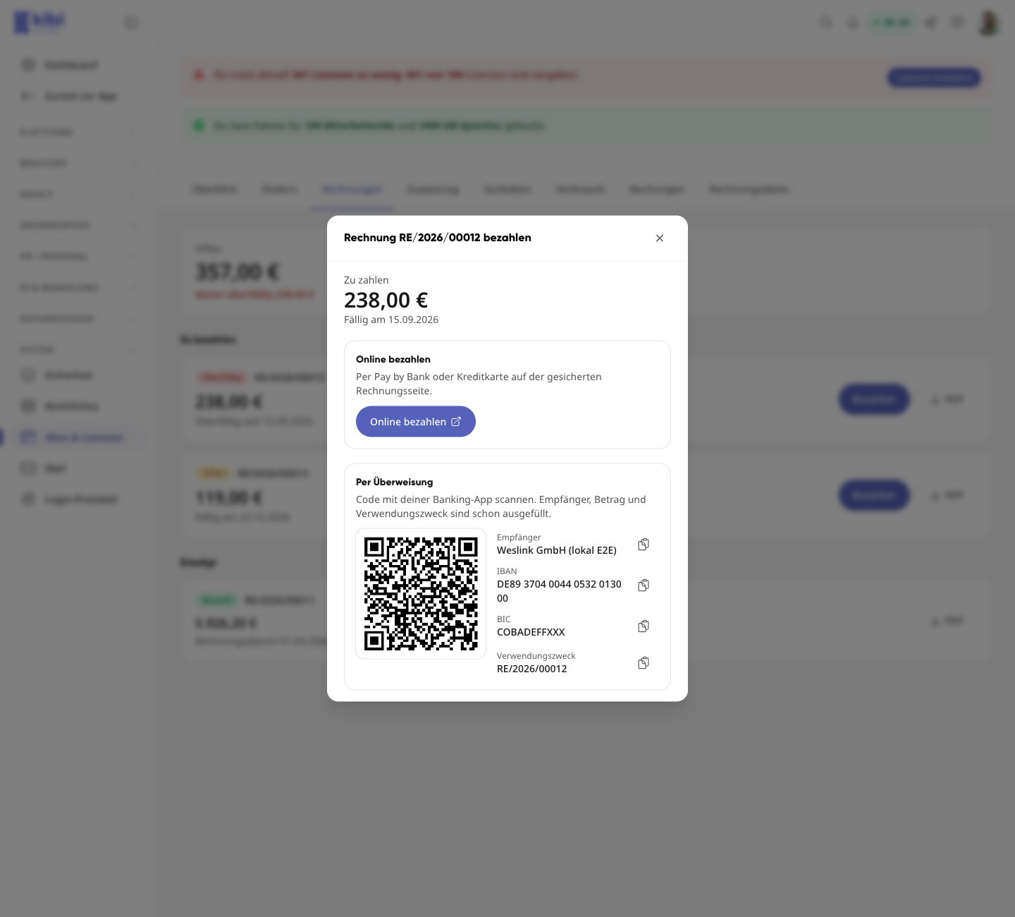 Rechnung bezahlen per Link oder GiroCode