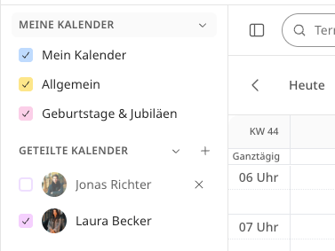 Screenshot: Wie sehe ich die Verfügbarkeit meiner Kolleginnen und Kollegen?