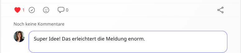 Beitrag mit Reaktionssymbolen, Kommentarzähler und Kommentarfeld „Schreibe deinen Kommentar hier…“