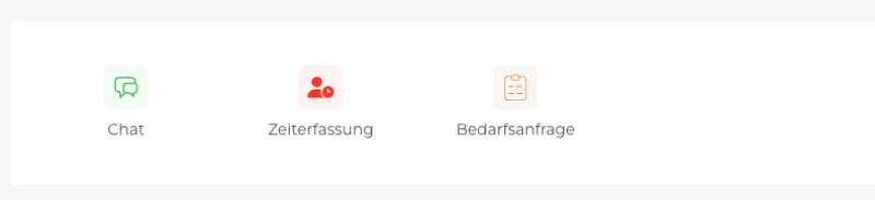 Bildschirmfoto 2025-01-10 um 10.46.32.png Modul-Leiste mit den Modulen „Chat“, „Zeiterfassung“ und „Bedarfsanfrage“