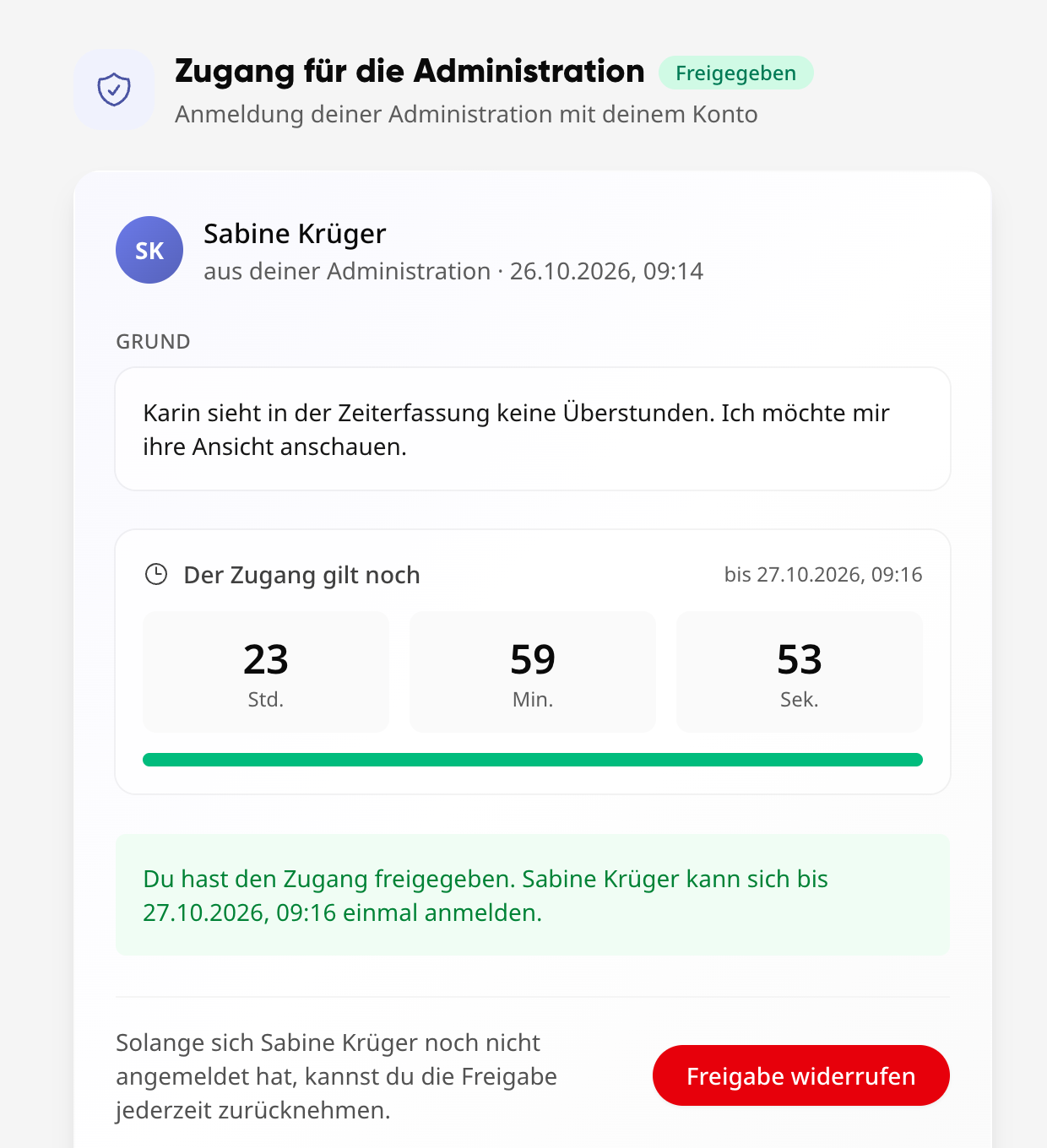 Freigegebene Anfrage mit „Freigabe widerrufen“
