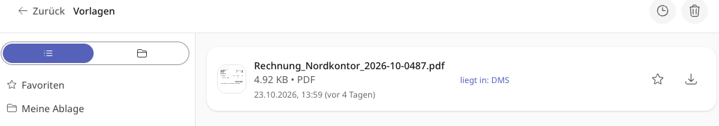 Der Bereich „Vorlagen“ mit den verfügbaren Vorlagen und dem „Vorlage“-Hinweis.