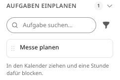 Der Bereich „Aufgaben einplanen“ in der Seitenleiste des Kalenders.